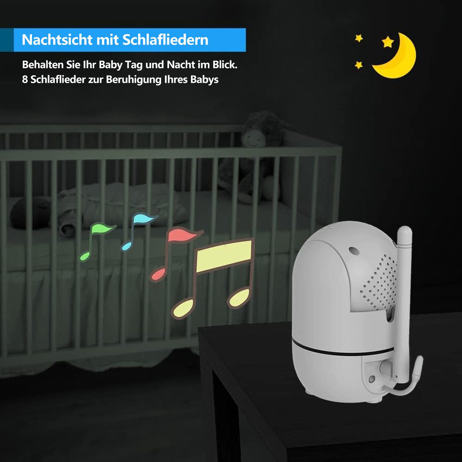 Whraills Babyphone Babyphone mit Kamera und Halterung, 2.4GHz FHSS, 6000mAh, Nachtsicht, Gegensprechfunktion, Schlaflieder, Schallerkennung, Datenschutz, 5" Mon – Bild 5 von 5