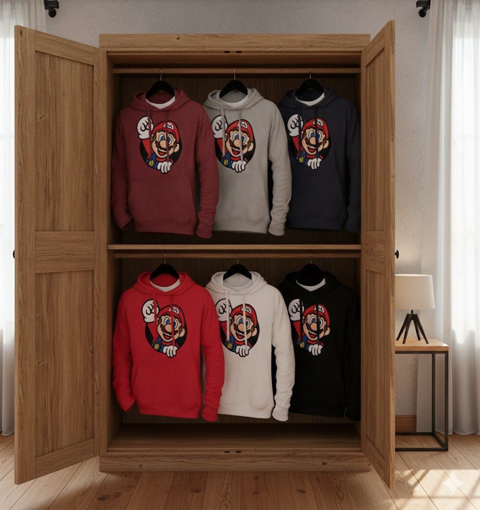 Blondie & Brownie Hoodie Herren Super Mario Faust Nerd Konsole Gaming Spiel Retro Herren Super Mario Hoodie mit Faust Frontdruck Retro Gaming Nerd