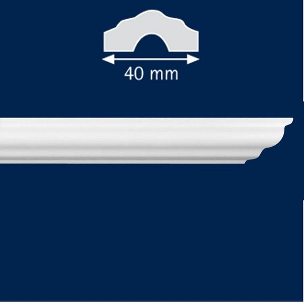 PROVISTON Zierleiste Polystyrol, 40 x 2000 mm, Weiß, Wandleiste, Wanddekoration, Kleben, Polystyrol, 1-St.