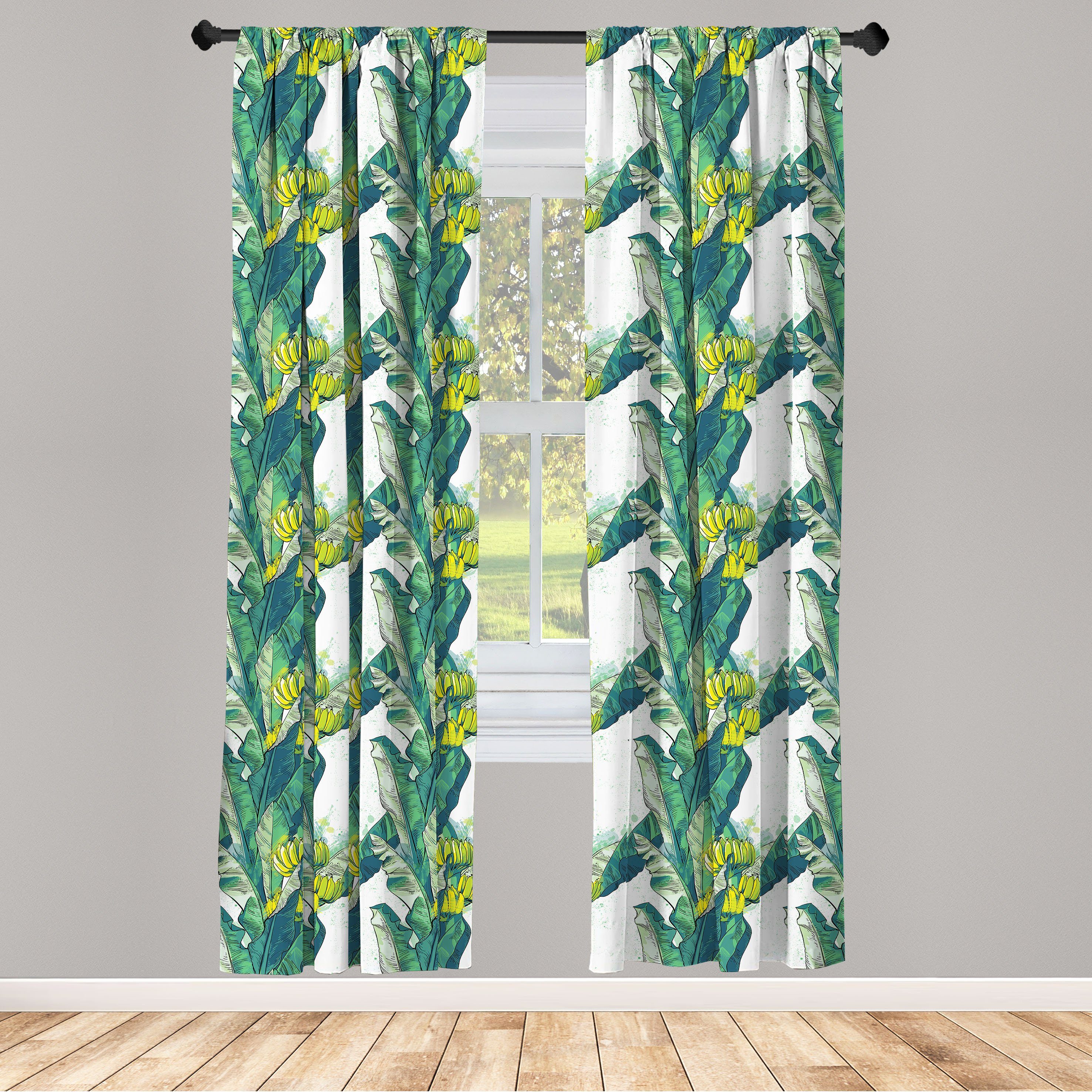 Gardine Vorhang für Wohnzimmer Schlafzimmer Dekor, Abakuhaus, Microfaser, Tropisch Bananen-Baum Exotische Früchte