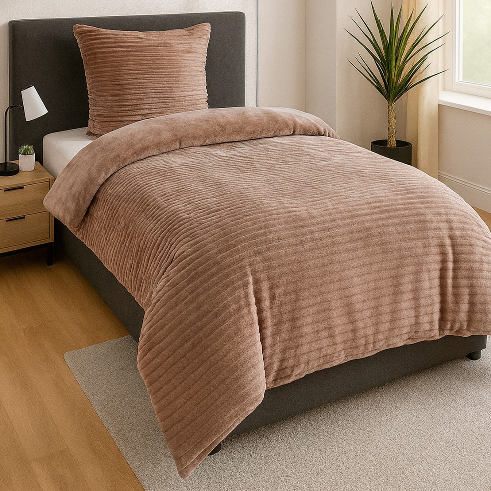 heimtexland Bettwäsche Cord Wende-Bettbezug Cashmere Touch Teddy Plüsch, Microfaser, 2 teilig, Winter I kuschelig weich und warm I Reißverschluss I 135x200