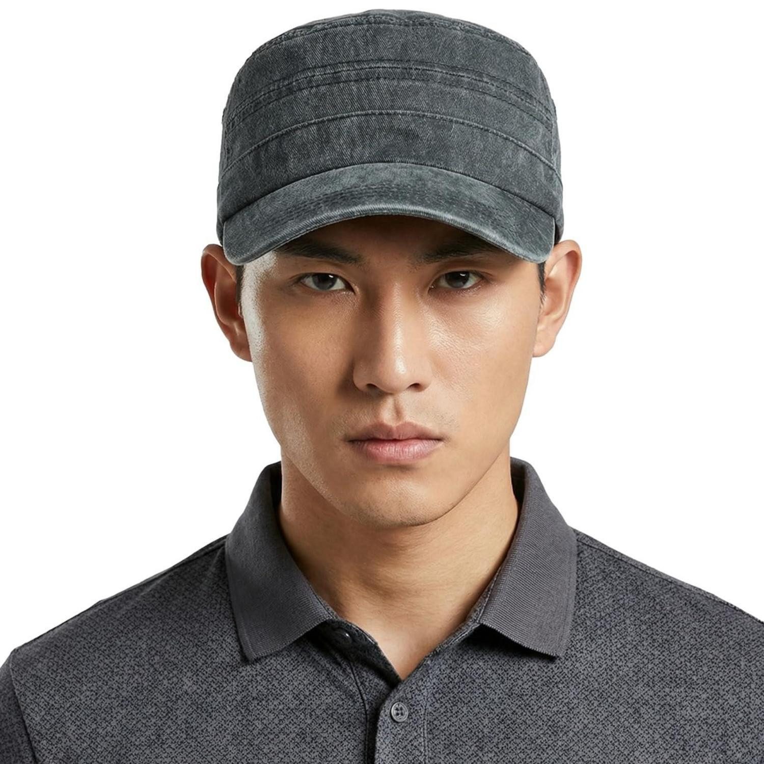 LuxusKollektion Army Cap Militärmütze Herren Cadethut Baumwolle Baseballmütze 56-60 A1# Schwarz