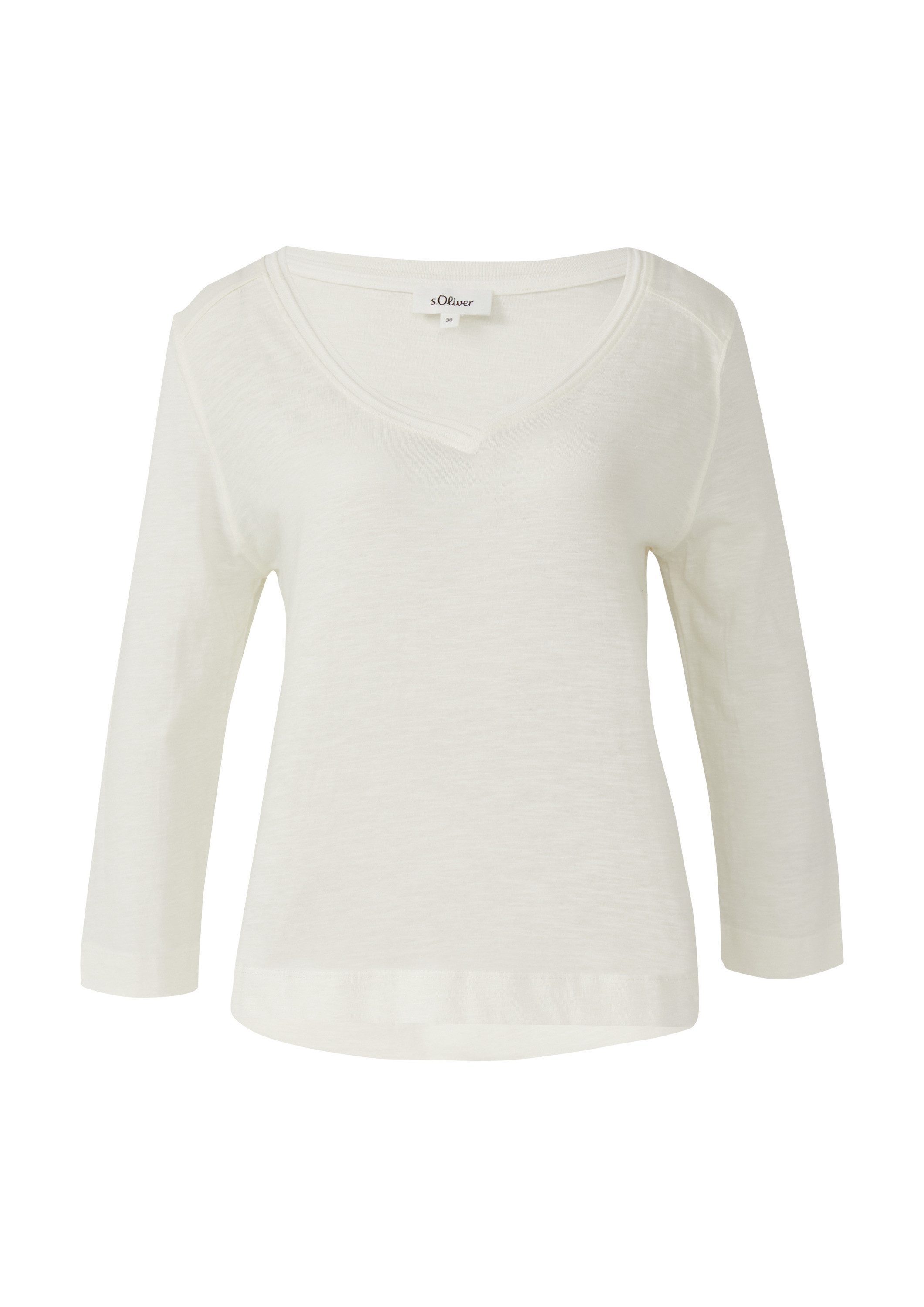 s.Oliver 3/4-Arm-Shirt T-Shirt 3/4-Armshirt aus Baumwoll-Flammgarn mit tiefem V-Ausschnitt