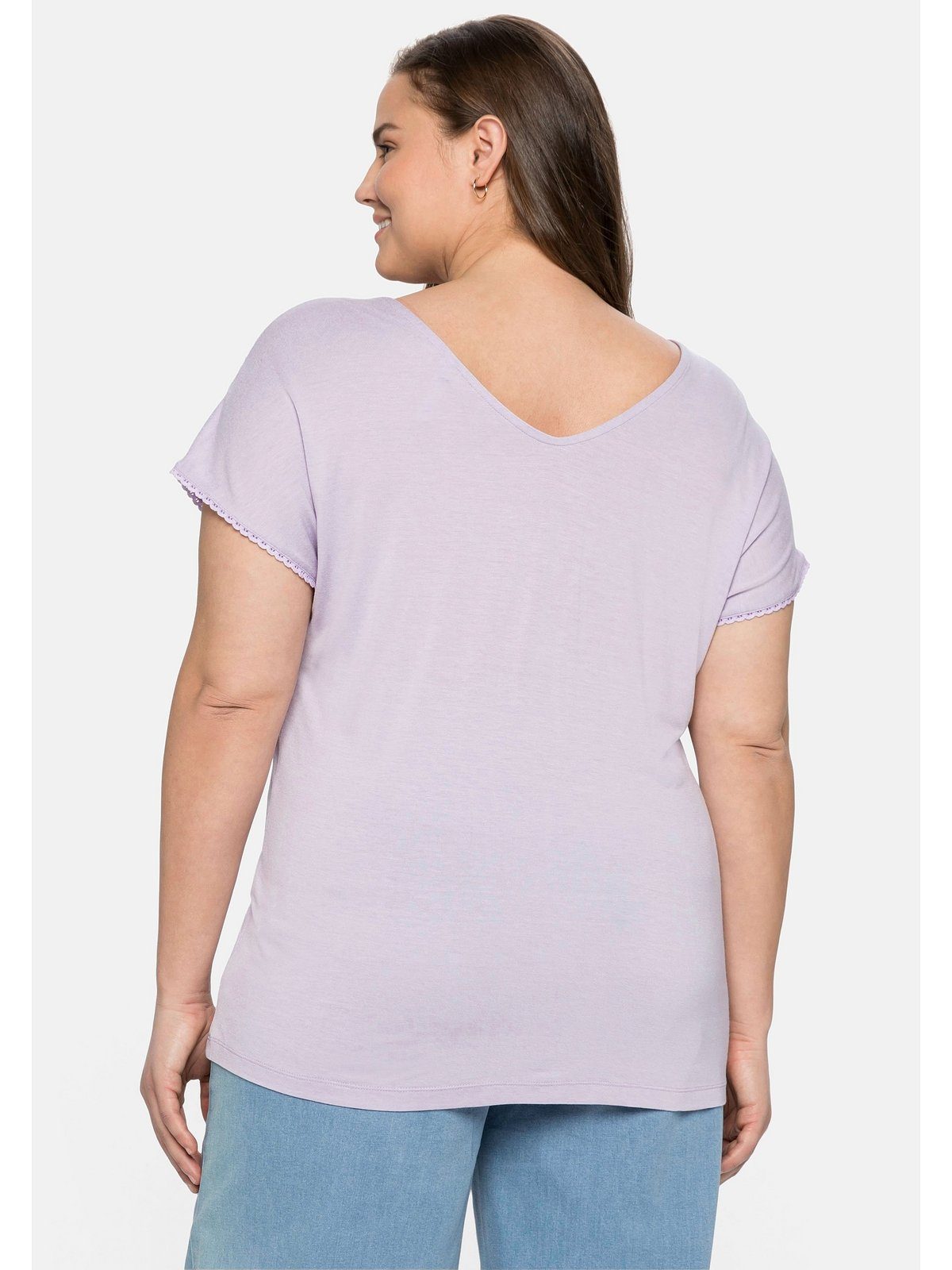 T-Shirt Große Schulternaht an mit Ärmeln Größen Sheego Spitze und lavendel