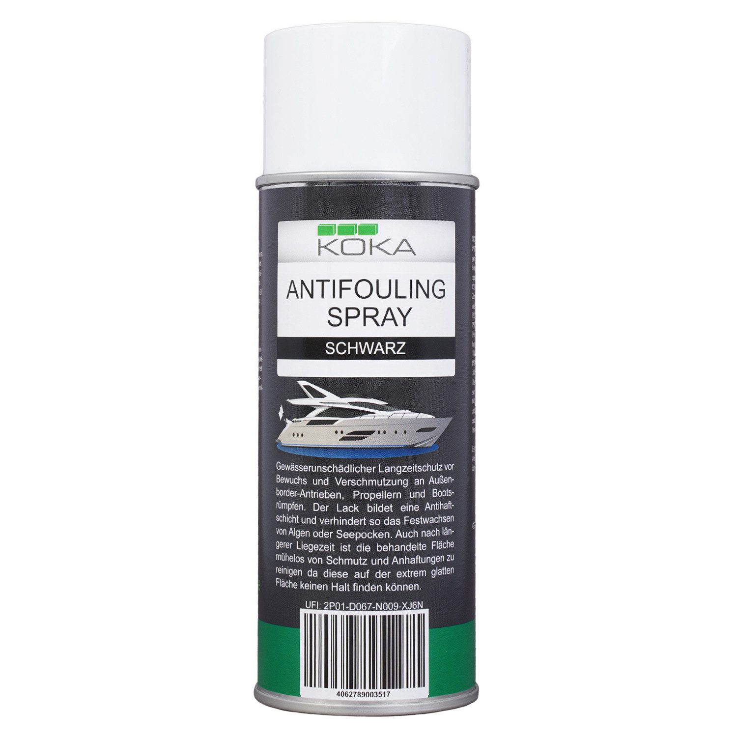 KOKA Antifouling Spray Schwarz Bewuchs-Schutz Boot Lackschutz (Dose), Langzeitschutz Antihaft-Schicht für Bootsrumpf Rumpf Antrieb Propeller