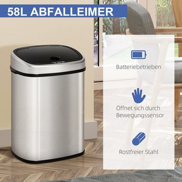 HOMCOM Mülleimer, Automatik Mülleimer Abfalleimer mit Infrarotsensor Küche Silber