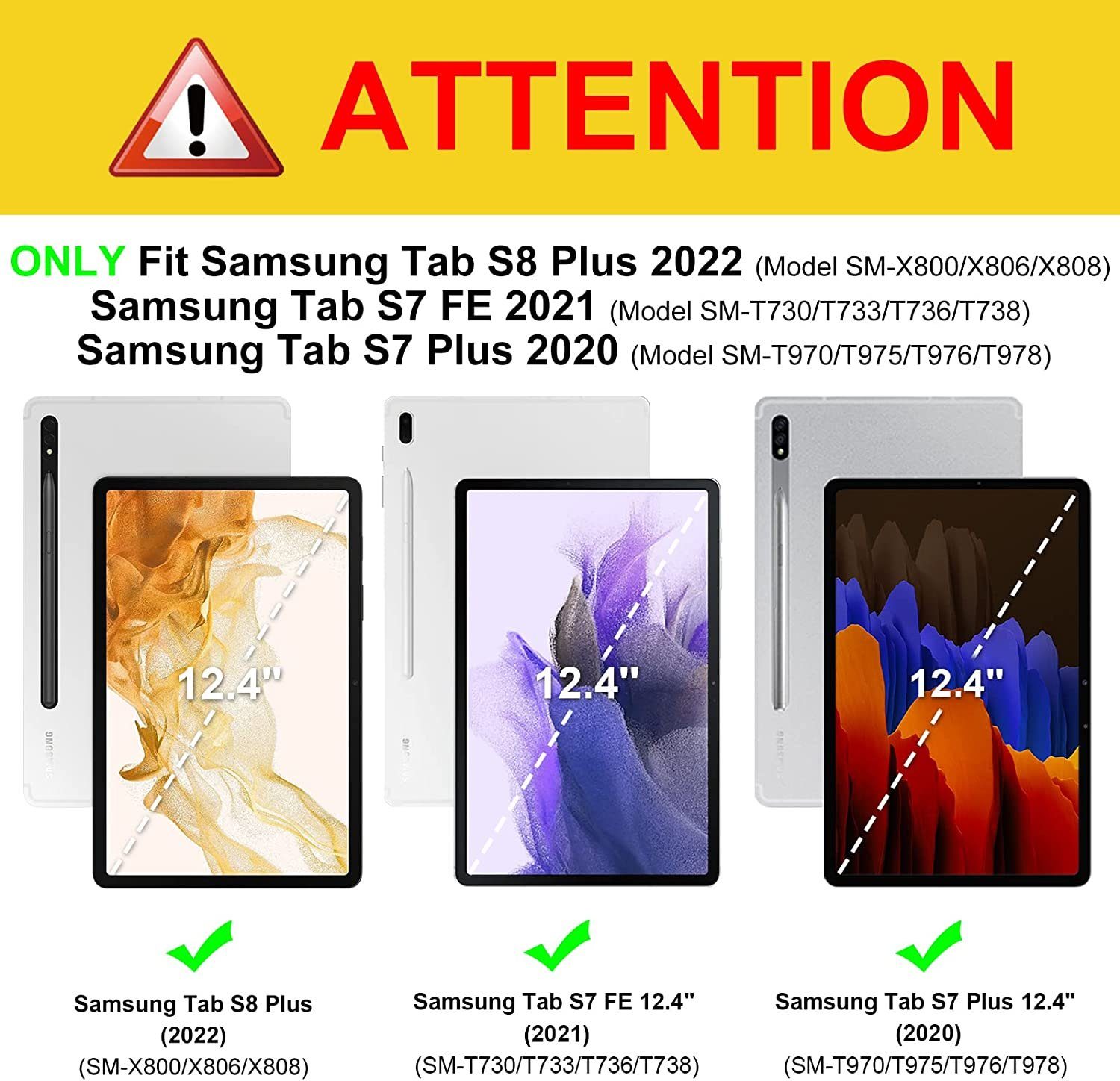 Fintie Tablet-Hülle für Samsung Galaxy Tab S8 Plus 2022/S7 FE 2021/S7 Plus 2020 12.4 Zoll, Multi-Winkel Folio mit S Pen Halter Dokumentschlitze&Auto Schlaf/Wach