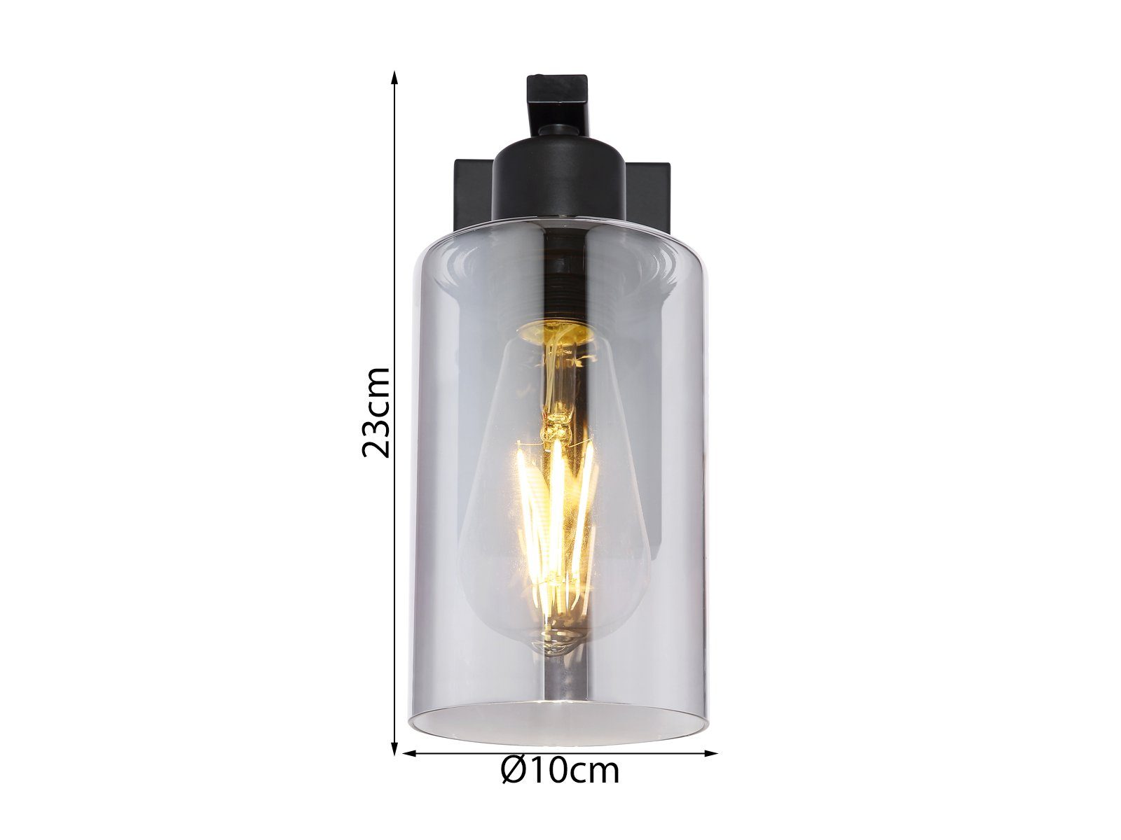 GLOBO LIGHTING LED Wandleuchte, Leuchtmittel stufenweise über Wandschalter dimmbar, LED wechselbar, warmweiß, Wand-beleuchtung innen Lampenschirm-e Rauch-glas Treppenhaus, H 23cm
