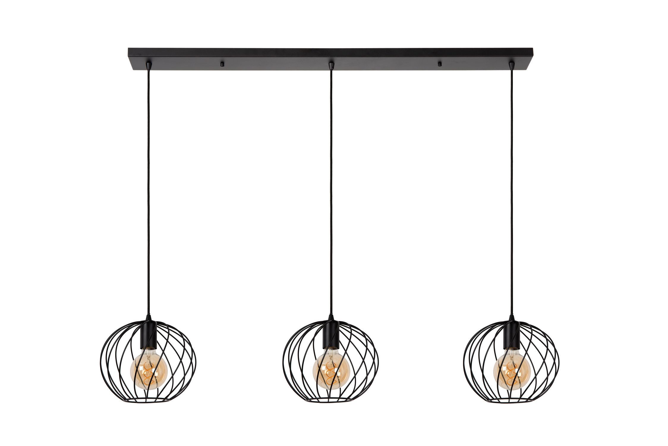 Licht-Erlebnisse Pendelleuchte LORIN, ohne Leuchtmittel, Metall H: max. 150 cm Schwarz E27 3-flammig Kugelschirm Modern