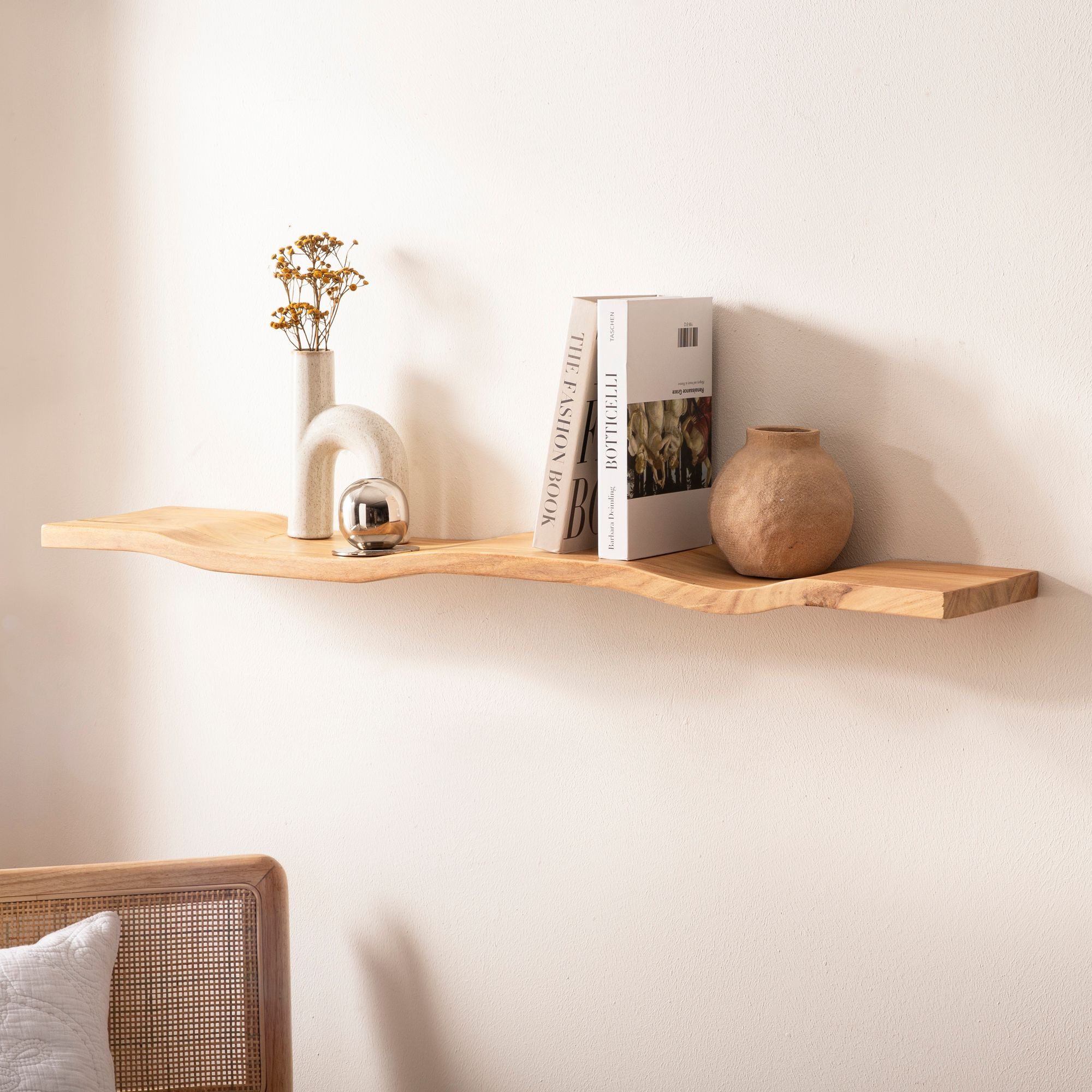 FINEBUY Wandregal FB74753 Wandregal Akazie Massivholz 100cm in moderner Wel günstig online kaufen