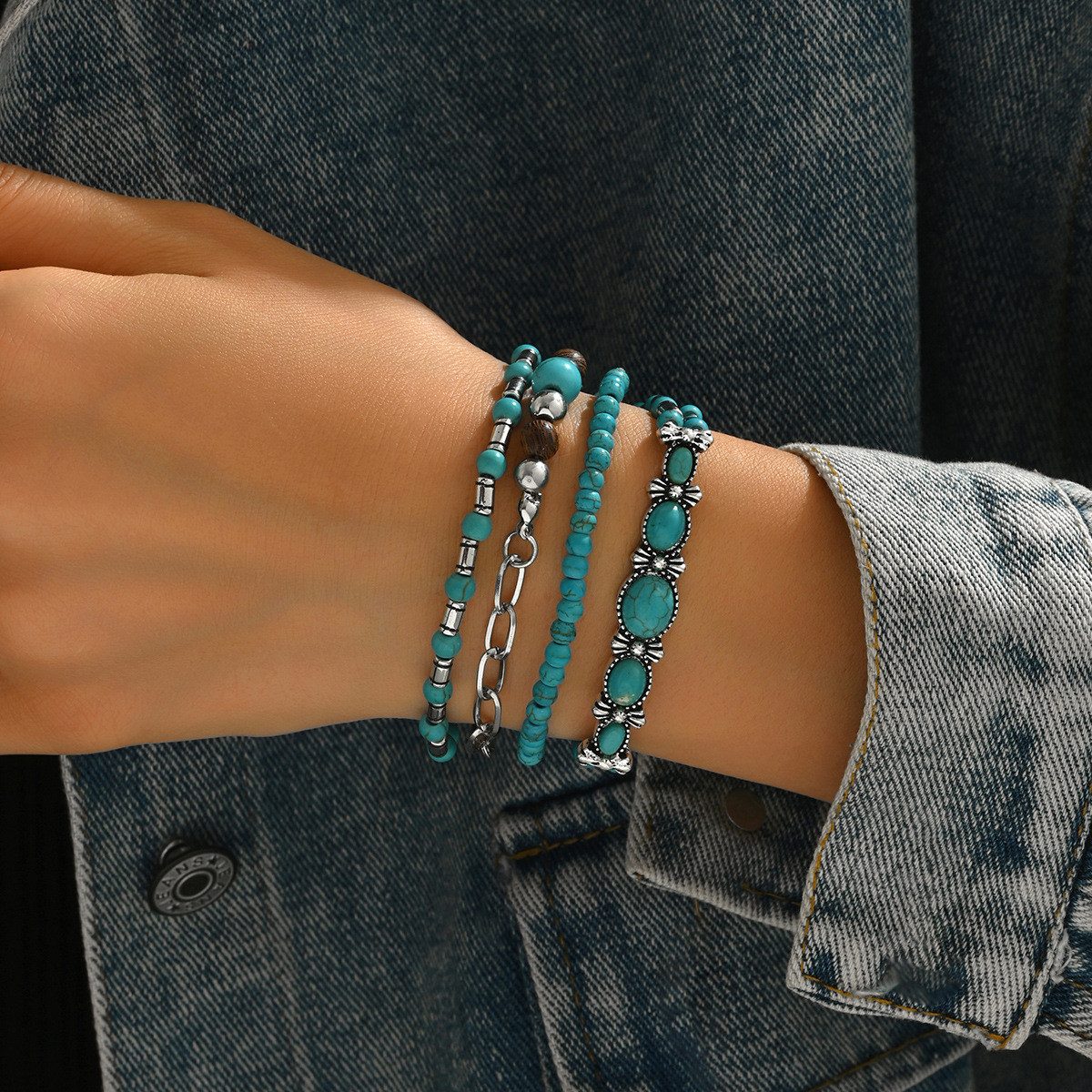 The Beauty House Armband Türkises Armband-Set Mehrteiliges Perlenarmband im Boho & Vintage Stil