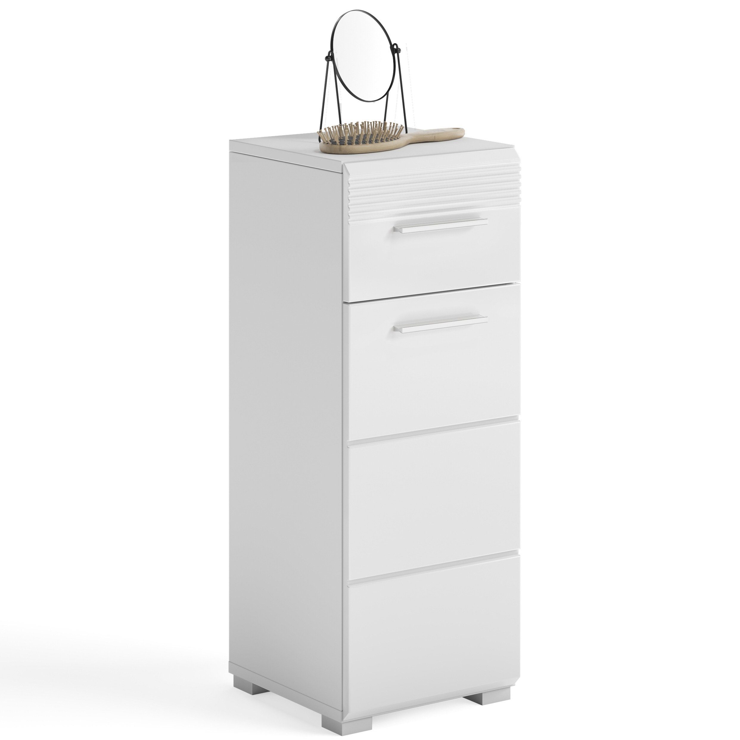 Newroom Kommode Weiß Hochglanz 30 cm, Kommode Weiß Hochglanz Modern Badschrank Standschrank Bad