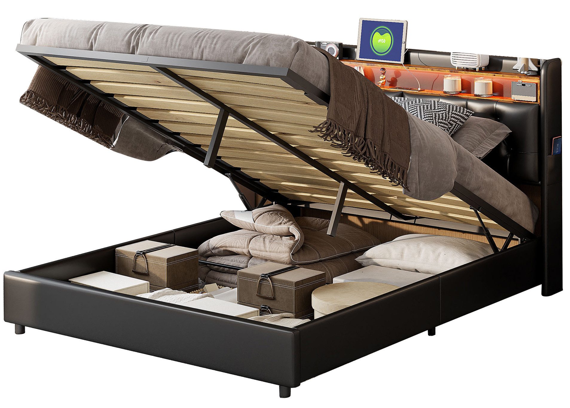 FUROKOY Stauraumbett Doppelbett Polsterbett mit Lattenrost günstig online kaufen