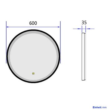 EMKE Badspiegel Badspiegel mit Beleuchtung Rund Badezimmerspiegel mit schwarzem Rahmen, mit Intelligenter Touchschalter, schwarzem Rahmen Φ 50-80cm