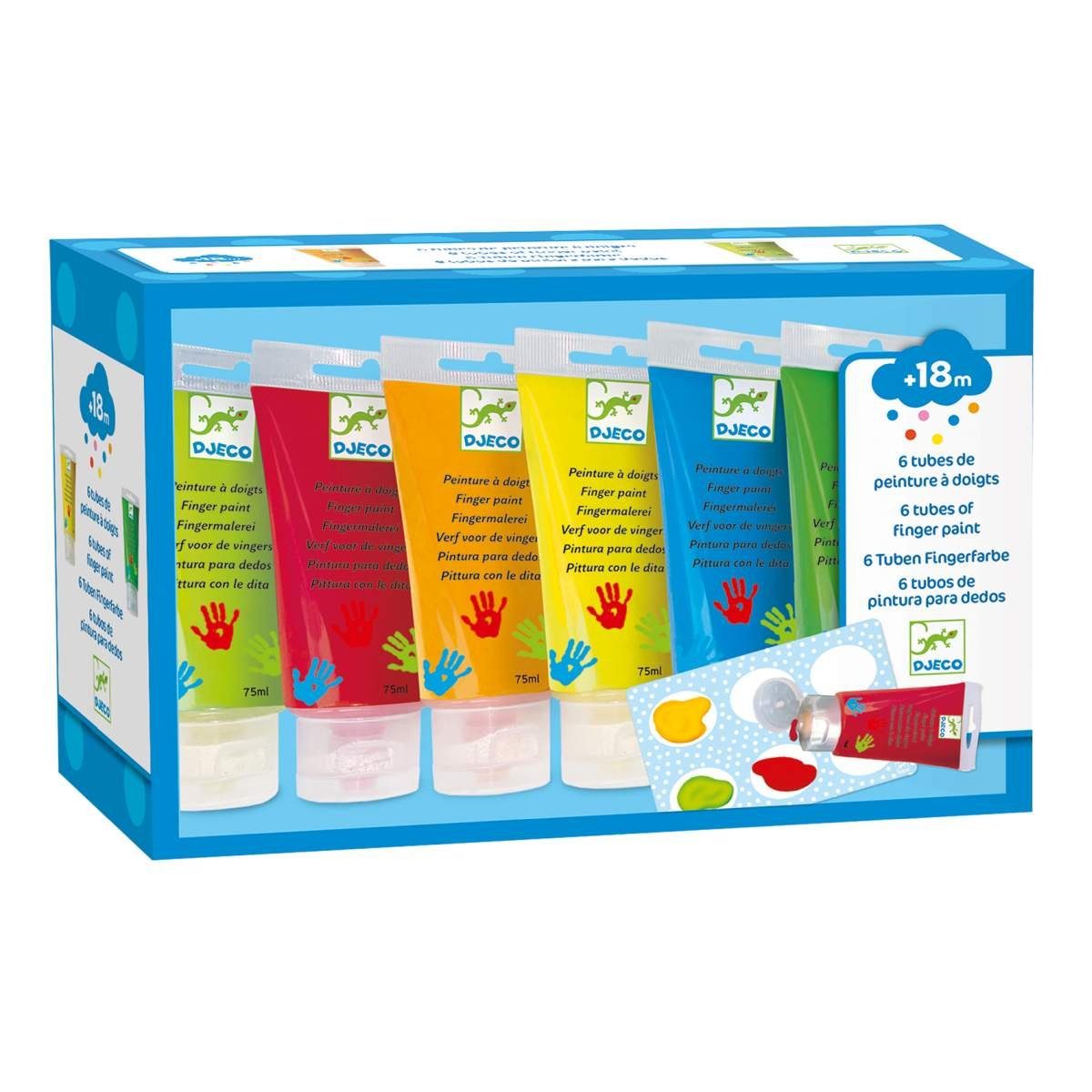 DJECO Fingerfarbe 6 große Tuben mit Пальчиковые краски (6 x 75ml)