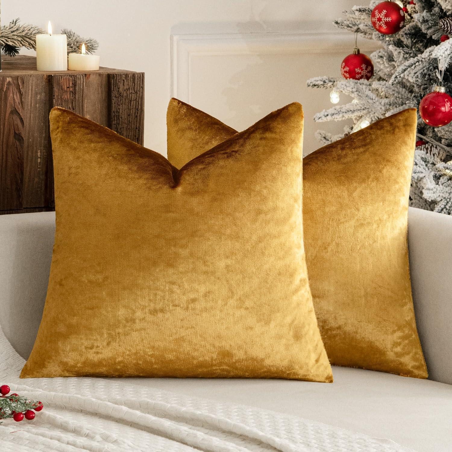 LuxusKollektion Kissenbezug Kissenbezug 40x40cm Samt Altgold 2er Set, (2 Stück)
