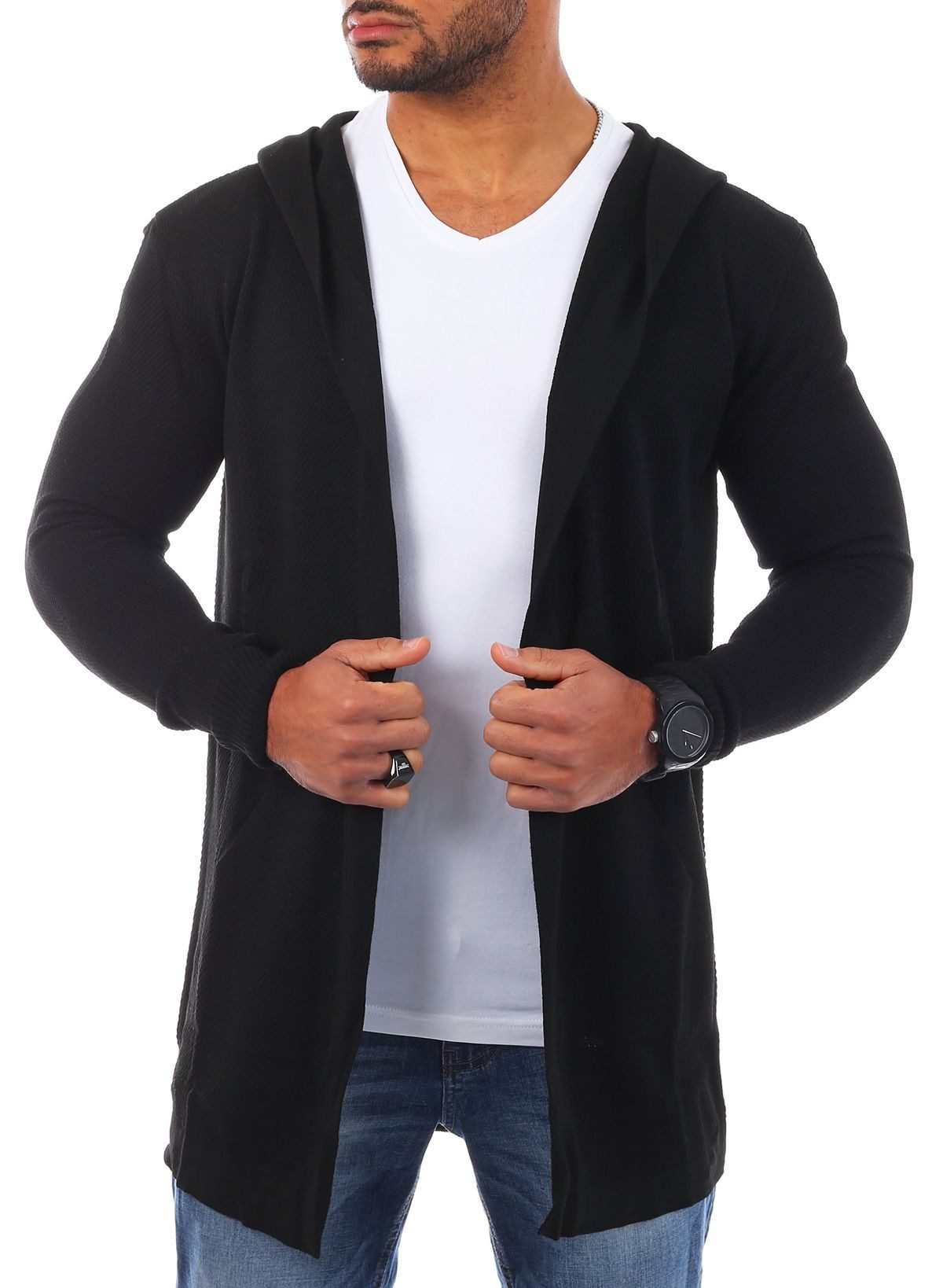 Cardigan Herren leichte Herren Feinstrick Weste Strickjacke lange Passform 7717