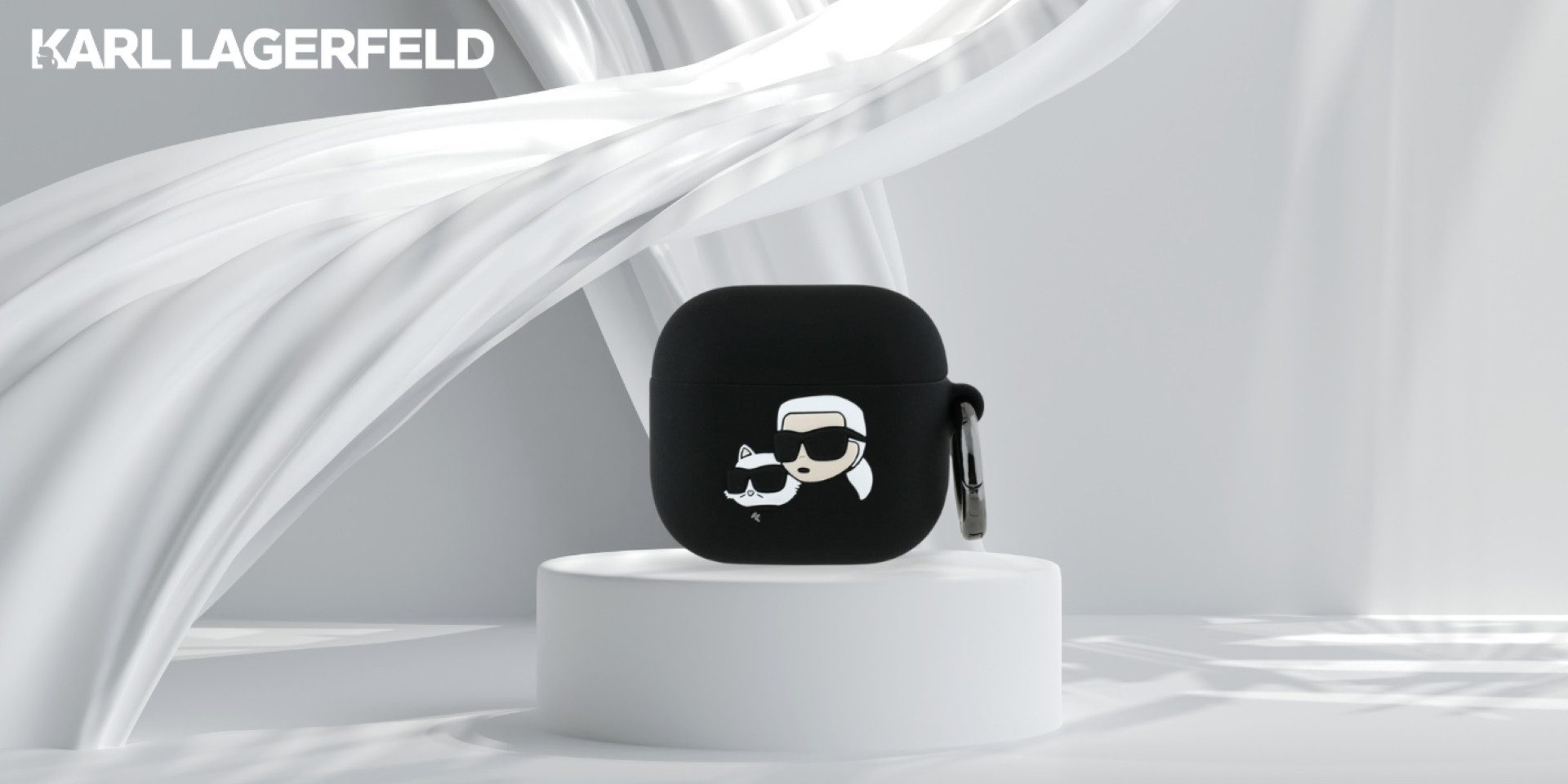KARL LAGERFELD Kopfhörer-Schutzhülle Case AirPods 4 Silikon schwarz Logo Katze Kopf 3D, Kantenschutz