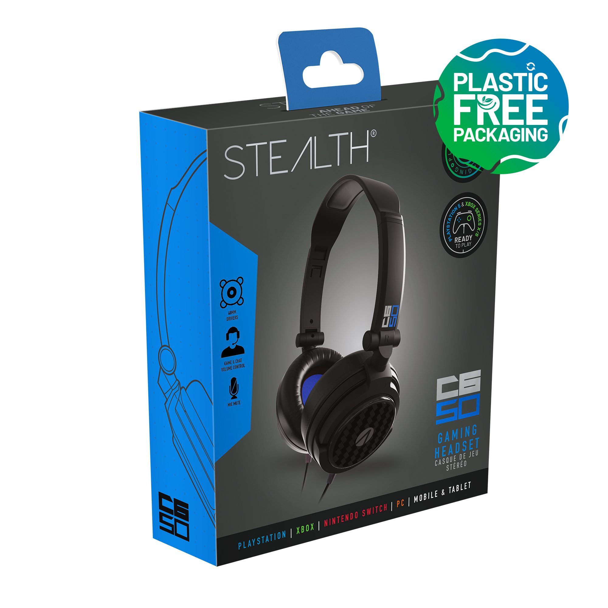 Stealth Multiformat Stereo-Headset Gaming Verpackung) Stereo (Plastikfreie schwarz Headset C6-50