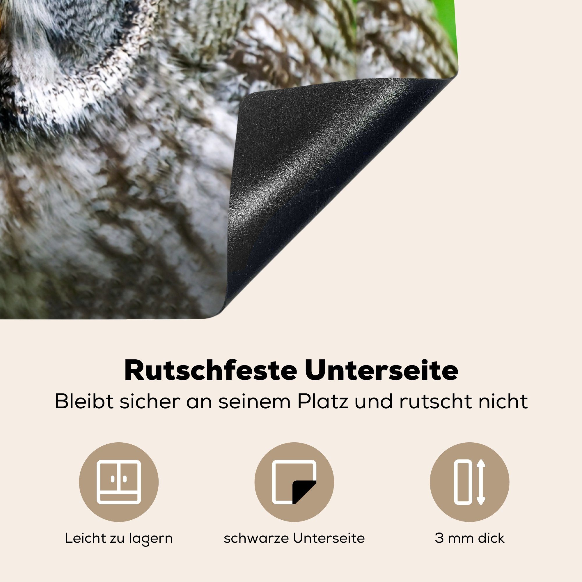 Braun Eule (1 Arbeitsplatte - 81x52 - Vogel - Porträt, Ceranfeldabdeckung, Vinyl, Tiere tlg), für küche Herdblende-/Abdeckplatte cm, - MuchoWow