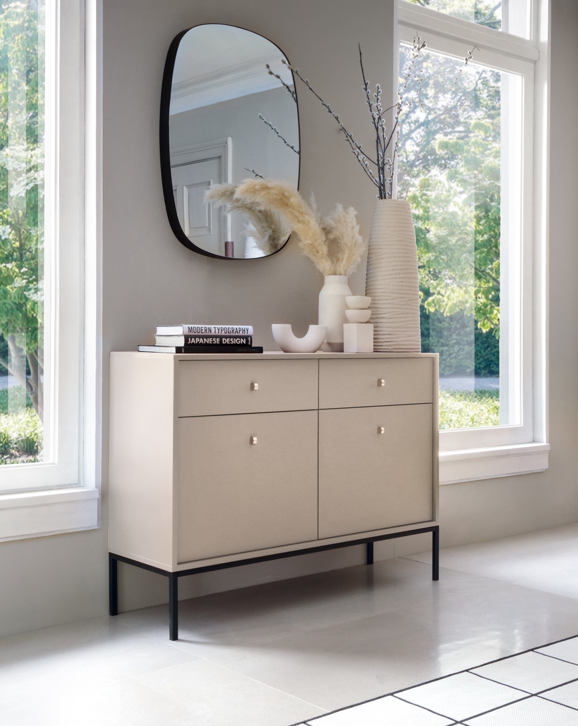 Compleo Kommode »Kommode Alessia, Breite 104cm, mit 2 Schubladen, 2 Türen, Wohnzimmer«