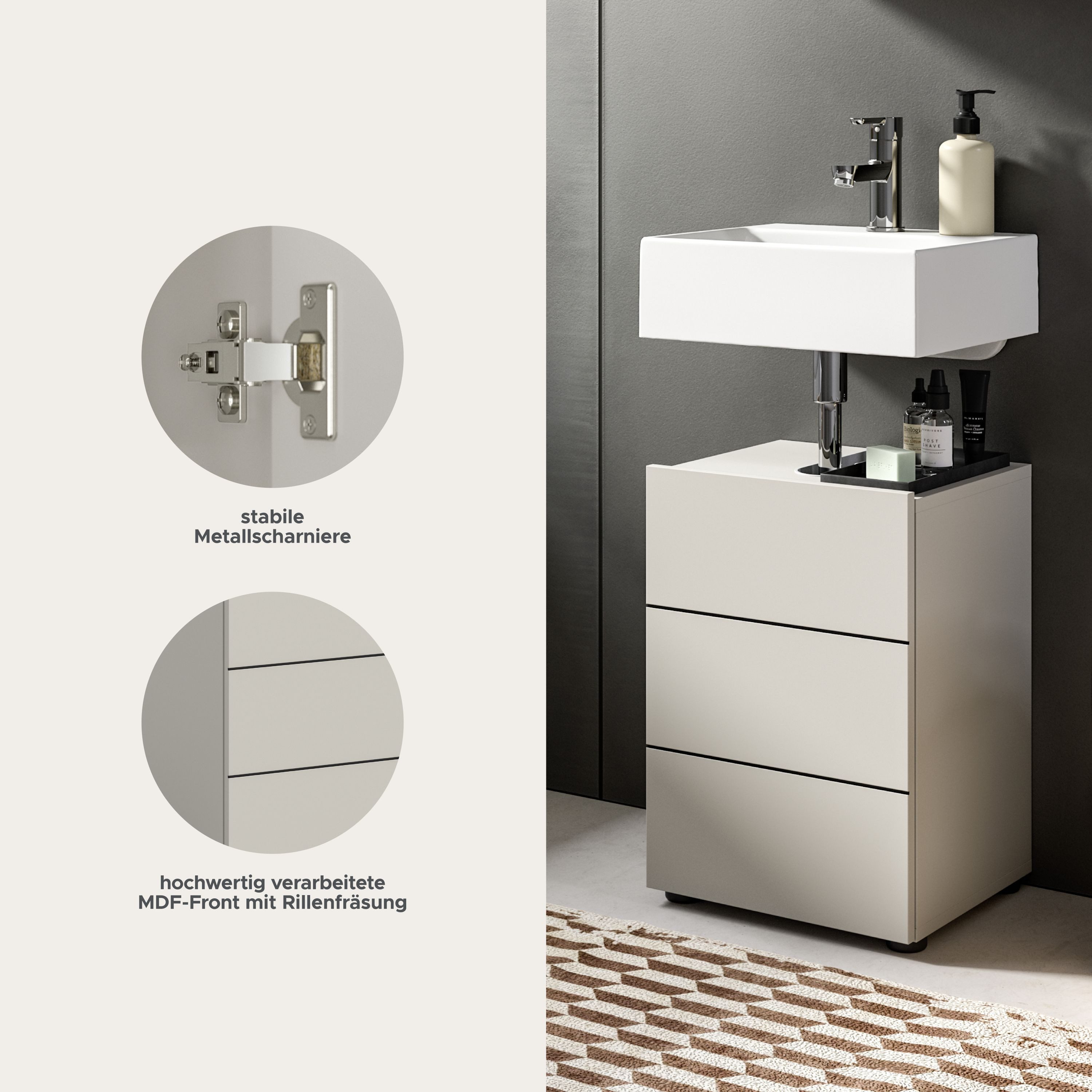 xonox.home Waschbeckenschrank in Kaschmir Nachbildung und schwarz B/H/T: 38x56x34 cm – Bild 5 von 5