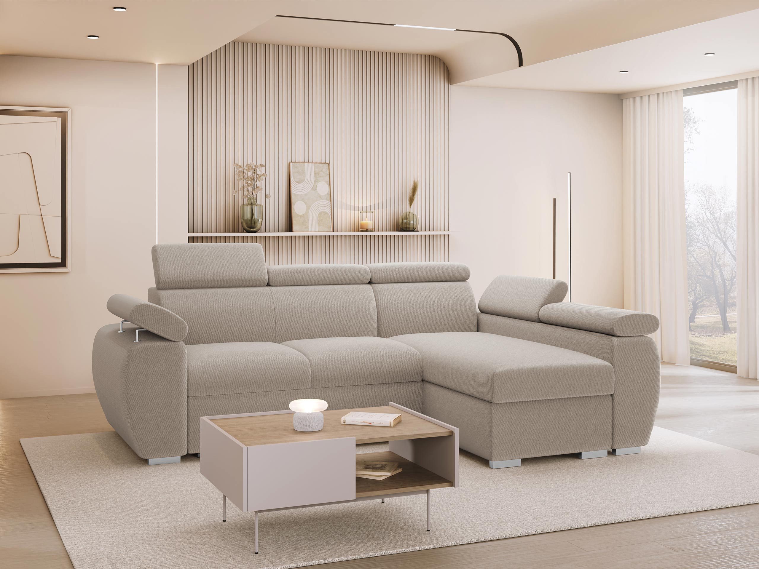 MIRJAN24 Ecksofa Boston Mini, mit Bettkasten und Schlaffunktion, mit Einstellbare Kopfstützen, L-Sofa