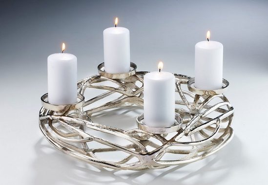 Kobolo Kerzenhalter »Adventskranz rund aus Metall 4 Kerzen 40cm« (silber)