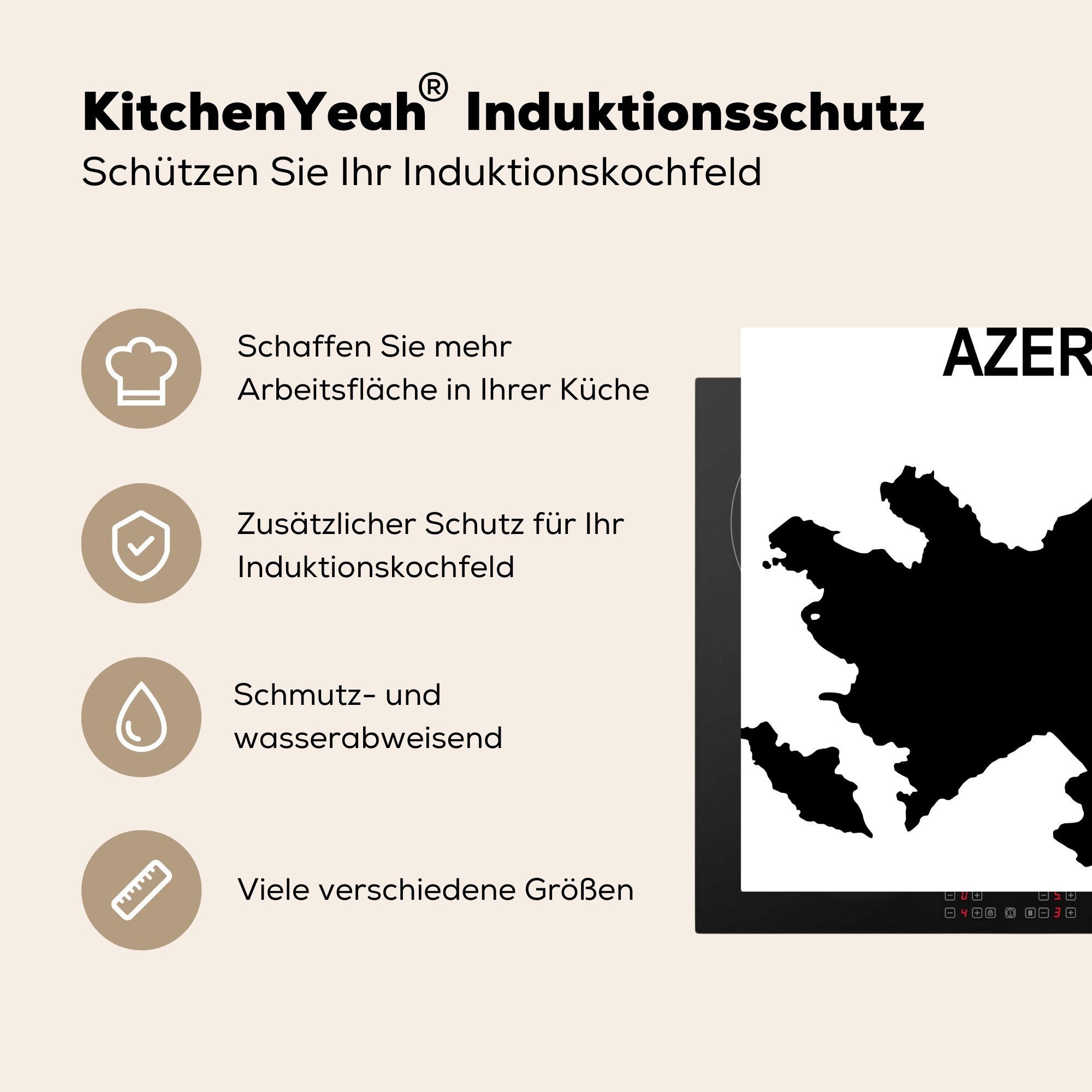 Illustration 78x78 Herdblende-/Abdeckplatte tlg), für in Ceranfeldabdeckung, cm, Eine (1 Vinyl, küche von Schwarz, Aserbaidschan MuchoWow Arbeitsplatte