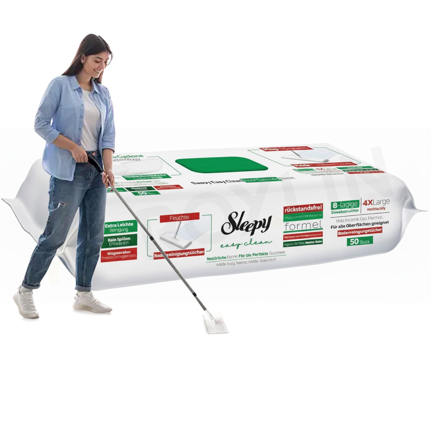 Roxlin Sleepy Easy Clean Bodenwischtuch 8lagig XLarge Super Soft Ultra Strong Fussbodenreiniger (1-St)