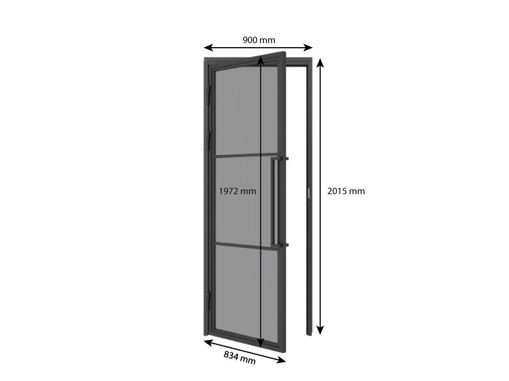 inova wohnen Zimmertür Glastür mit Stahlrahmen schwarz Grauglas, Komplett Set mit Türzarge und Griffstange Loftstyle