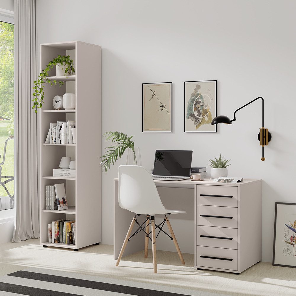 Lomadox Büromöbel-Set MOLLERUSA-132, (Spar-Set, 2-tlg., Regal Schreibtisch), in kaschmir mit schwarzen Griffen