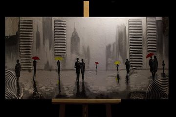 YS-Art Gemälde Angenehmes Treffen, Menschen, mit Regenschrim in einer Stadt auf Leinwand Handgemalt