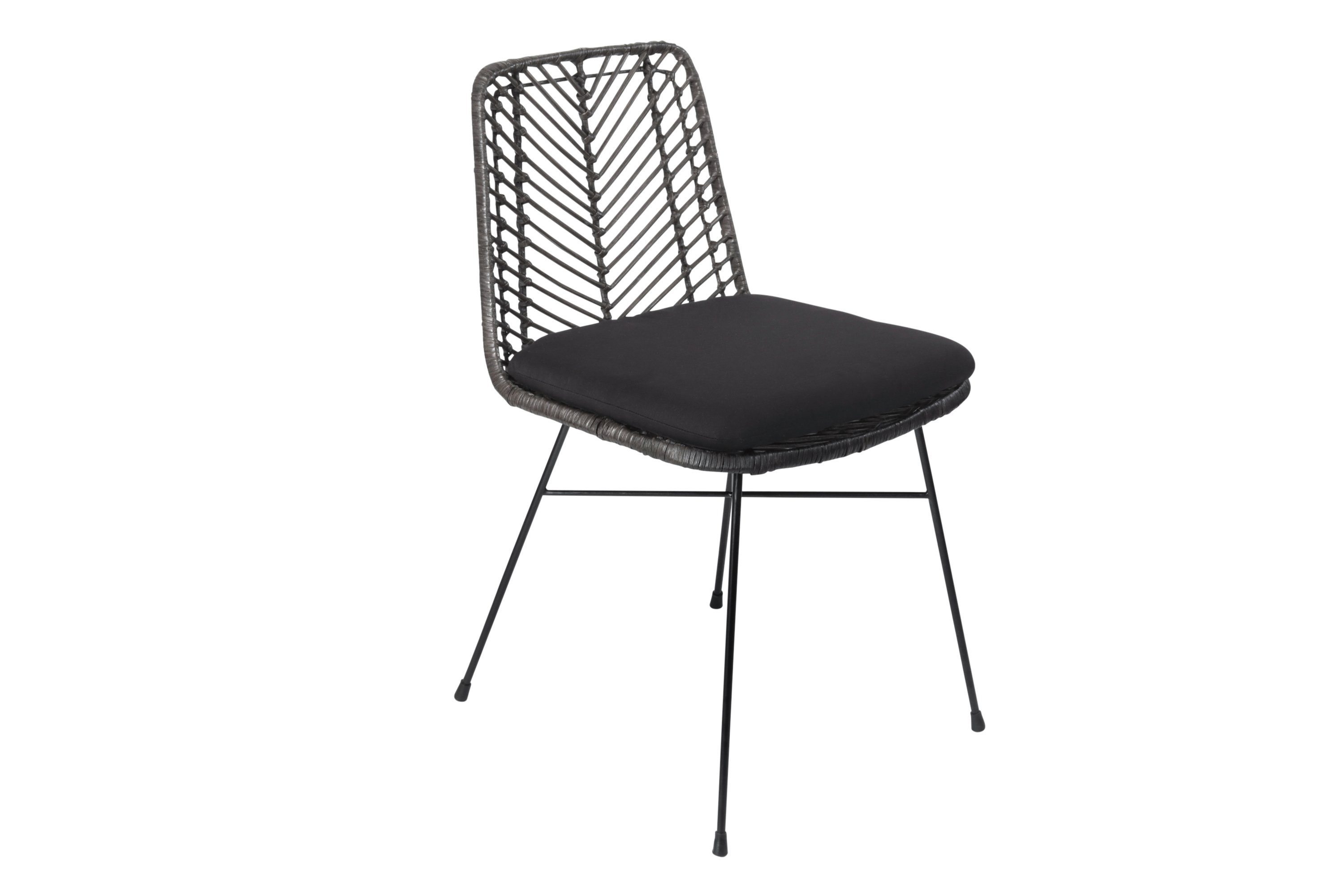 Rattanstuhl Sitzkissen, schwarz mit Esszimmerstuhl bequemen Sitzhöhe Detroit, Junado® Boho-Chic, 40cm