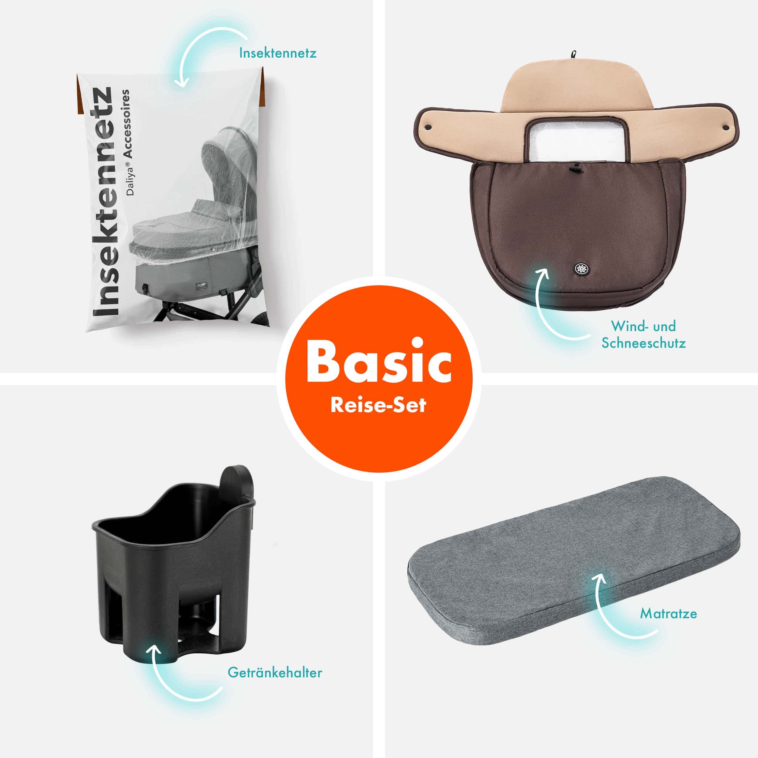 Daliya® Kombi-Kinderwagen BAMBIMO 2in1 Kinderwagen & Buggy, Babywanne und Sportsitz, Alu-Rahmen, (Grundausstattung für Babys, 9-tlg), Großer Einkaufskorb, Federung, weiche Matratze, Belüftungssystem
