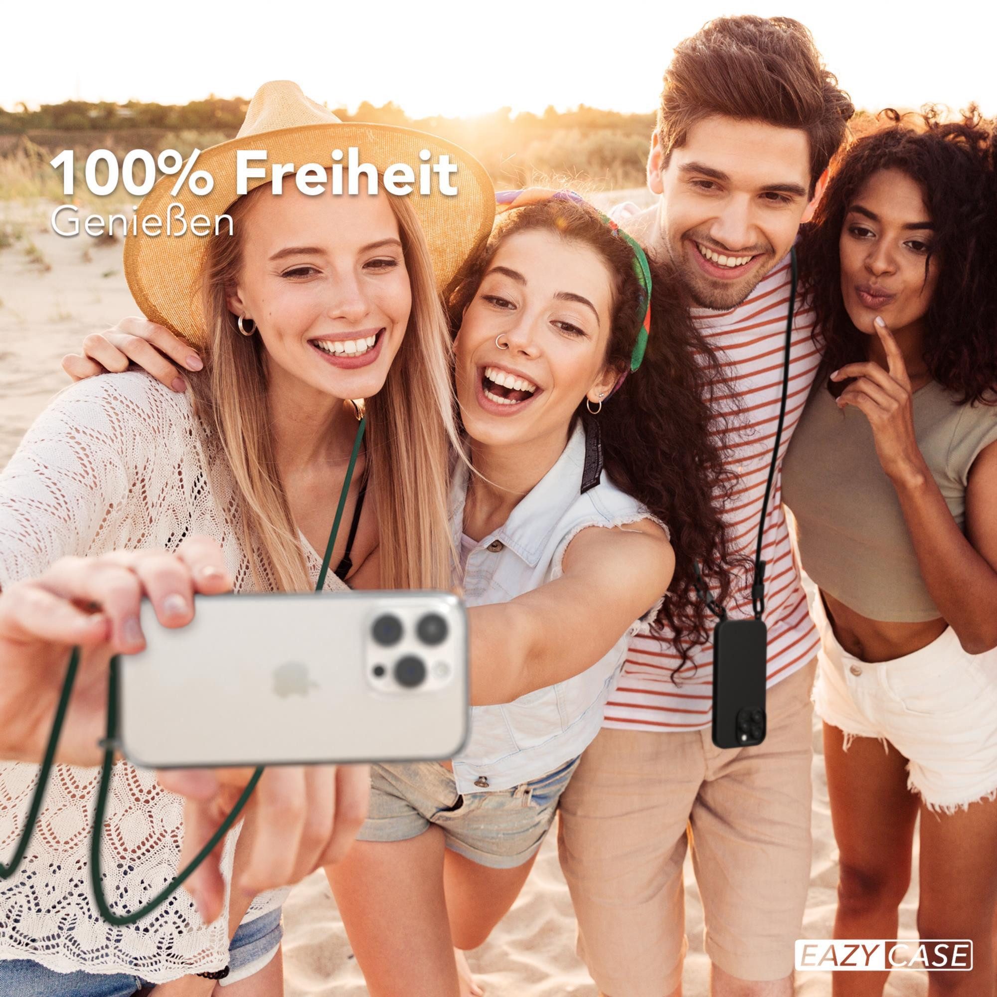 EAZY CASE Handykette Silikon Kette Unifarbe für Apple iPhone 15 Pro 6,1 Zoll, Handykette zum Umhängen Slim Phone Chain Festivalbag Smartphone Grün