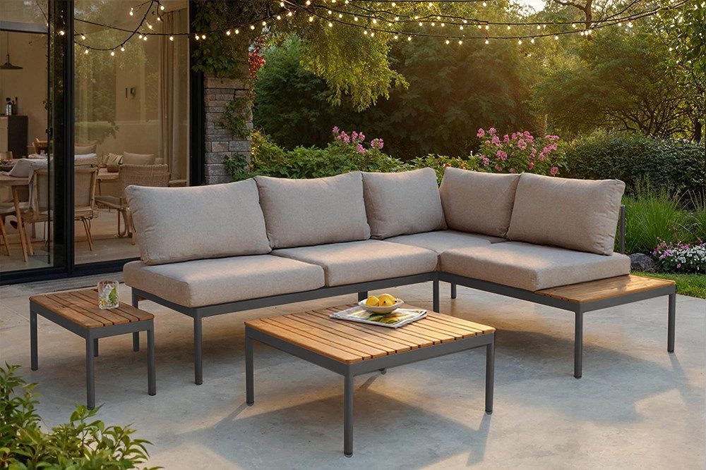 riess-ambiente Sitzgruppe MOBILE MODULAR anthrazit hellgrau - inkl. Tisch & Kissen, wetterfest, (Einzelartikel, 1-tlg), frei stellbare Outdoor Lounge - ideal für Garten, Balkon & Terrasse