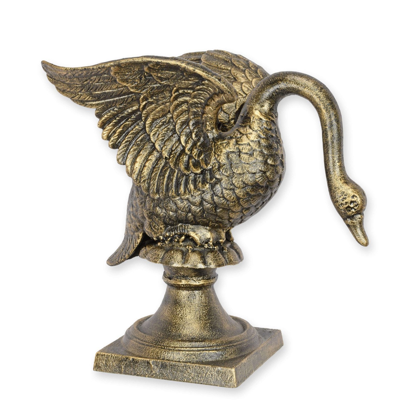 Aubaho Dekoobjekt Skulptur Schwan Gusseisen bronzefarben Replikat Retro Design Dekoratio