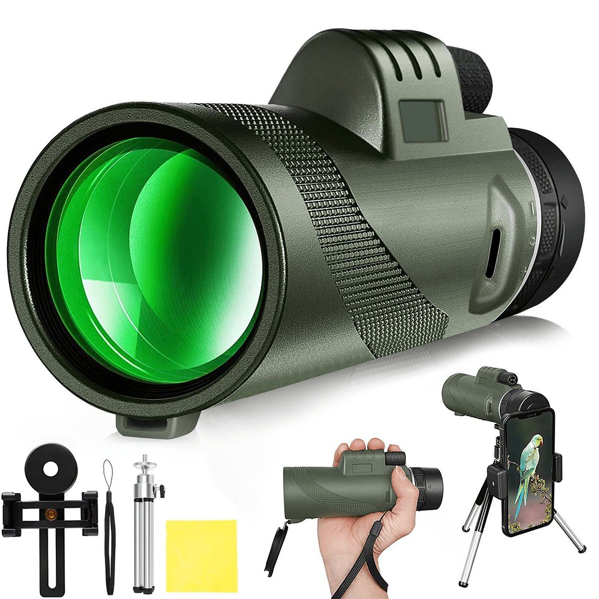 LeiGo 12 x 50 HD Ferngläser, Monokulare, Teleskope, Vogelbeobachter  Fernglas (Mit Handy-Clip/Stativ, für  Vogelbeobachtung/Sportspiele/Jagd/Reisen)