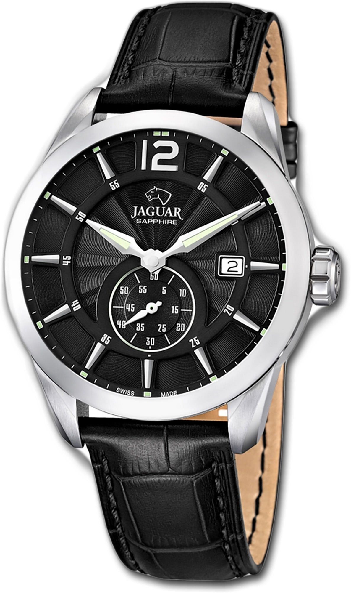 JAGUAR Quarzuhr Jaguar Leder Herren Uhr J663/4 Elegant, Herrenuhr mit Lederarmband, rundes Gehäuse, groß (ca. 43mm), Elegant-S