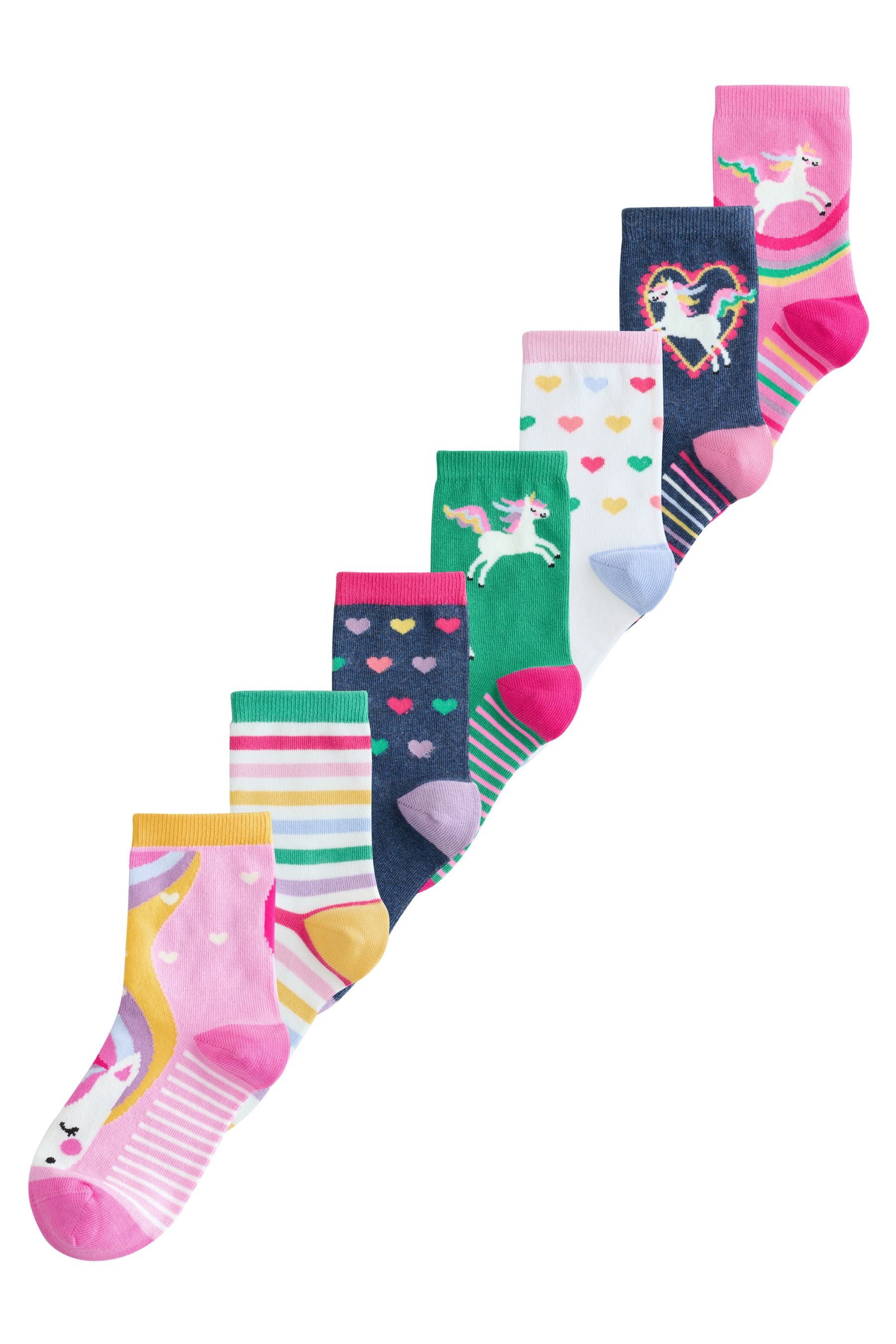 Next Kurzsocken 7er Pack Söckchen mit Baumwolle und Einhornmotiv (7-Paar)