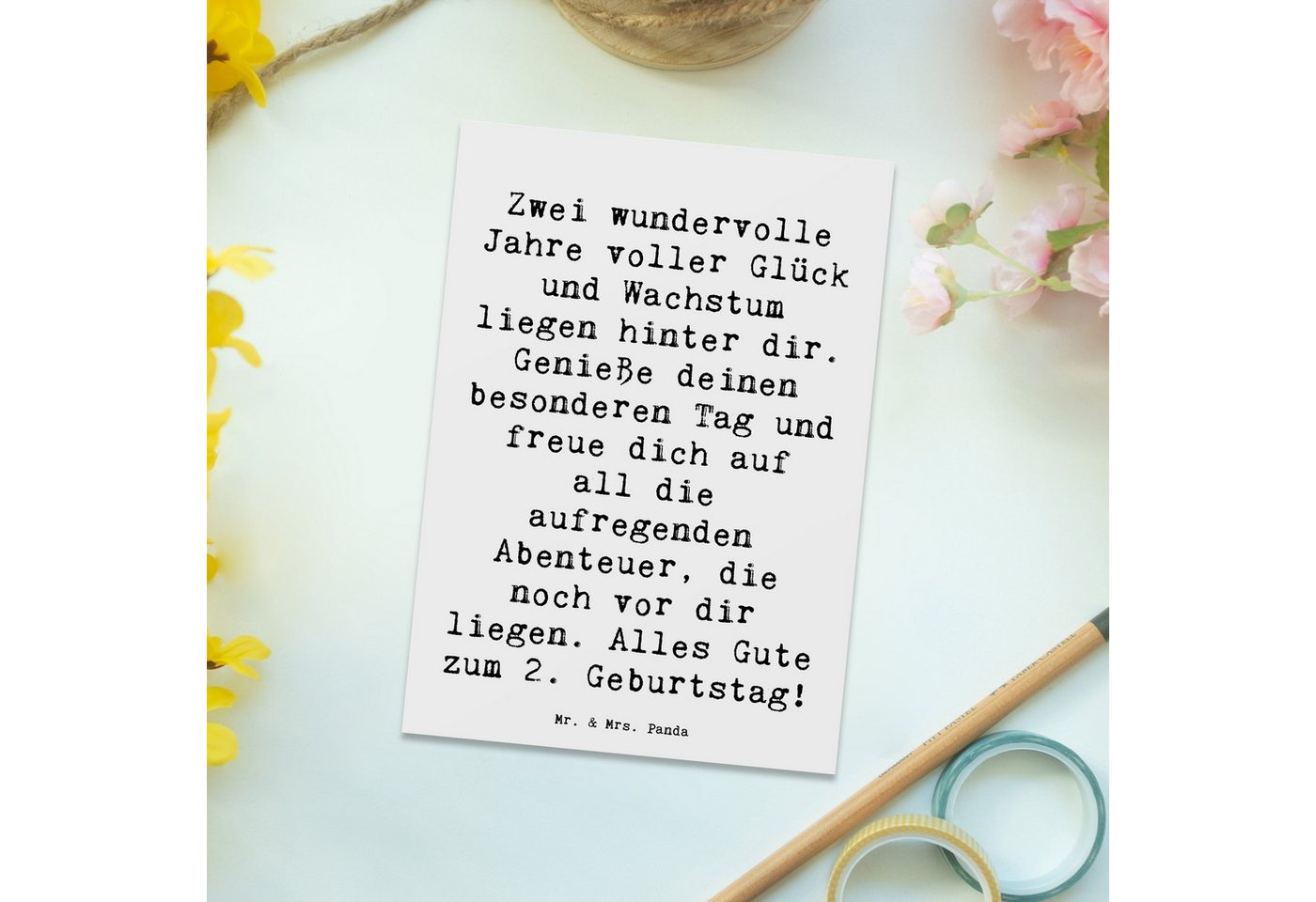 Thumbnail - Mr. & Mrs. Panda Postkarte Spruch 2. Geburtstag - Weiß - Geschenk, Kleinkind Glück, Geburtstagsk