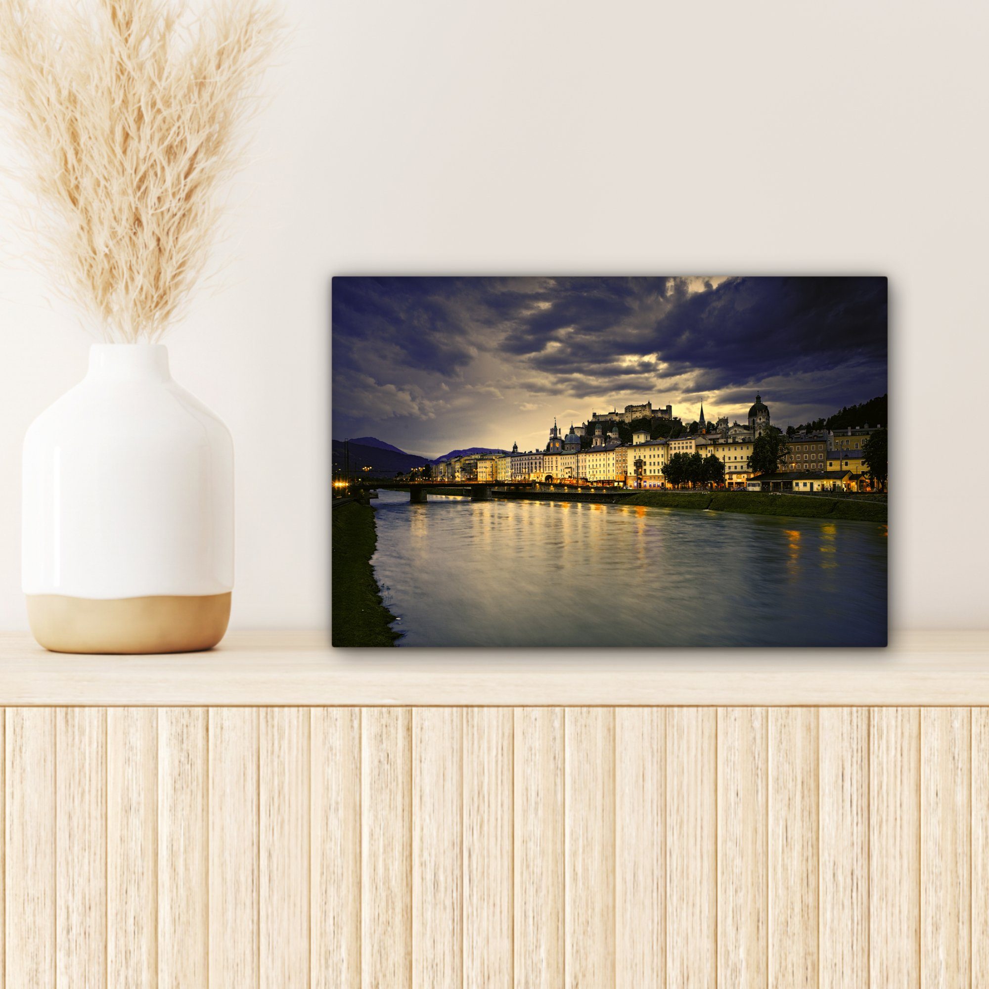OneMillionCanvasses® Leinwandbild Leinwandbilder, (1 Aufhängefertig, Wandbild Wanddeko, cm Salzburger St), Sonnenuntergang, 30x20