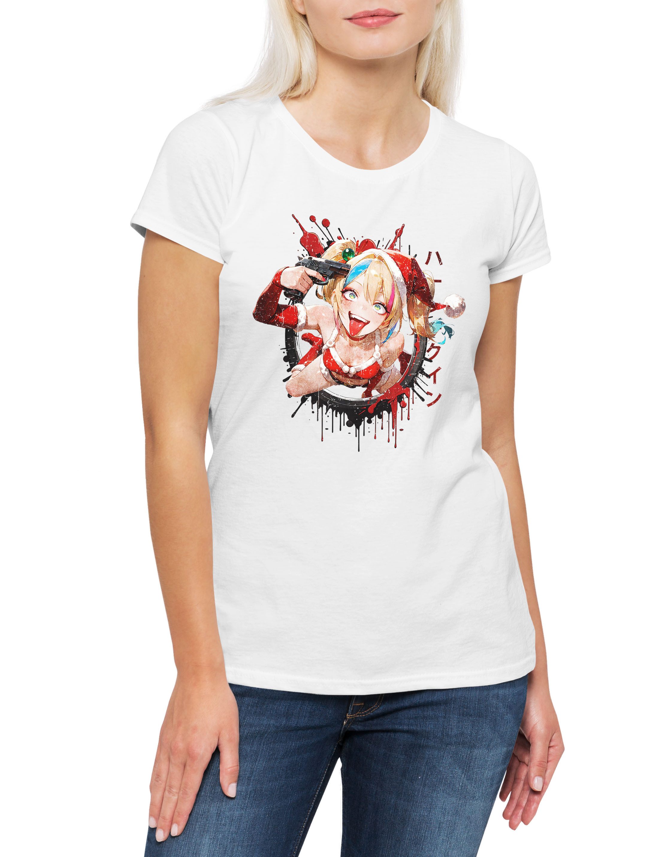 Print-Shirt Santa Quinn Christmas Damen T-Shirt Harley Joker Anime Style Manga