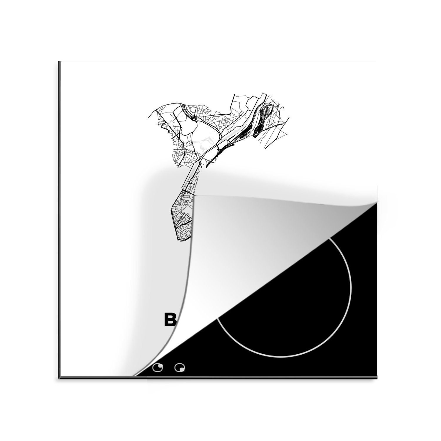 MuchoWow Herdblende-/Abdeckplatte tlg), Stadtplan - - für weiß und Vinyl, Brüssel - cm, (1 Karte Karte, küche 78x78 Schwarz Belgien Ceranfeldabdeckung, - Arbeitsplatte 