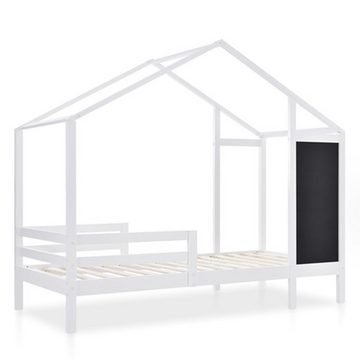 Fangqi Kinderbett Hausbett,Holzbett mit Tafel und 2 Schubladen, Zaun,90 x 200 cm