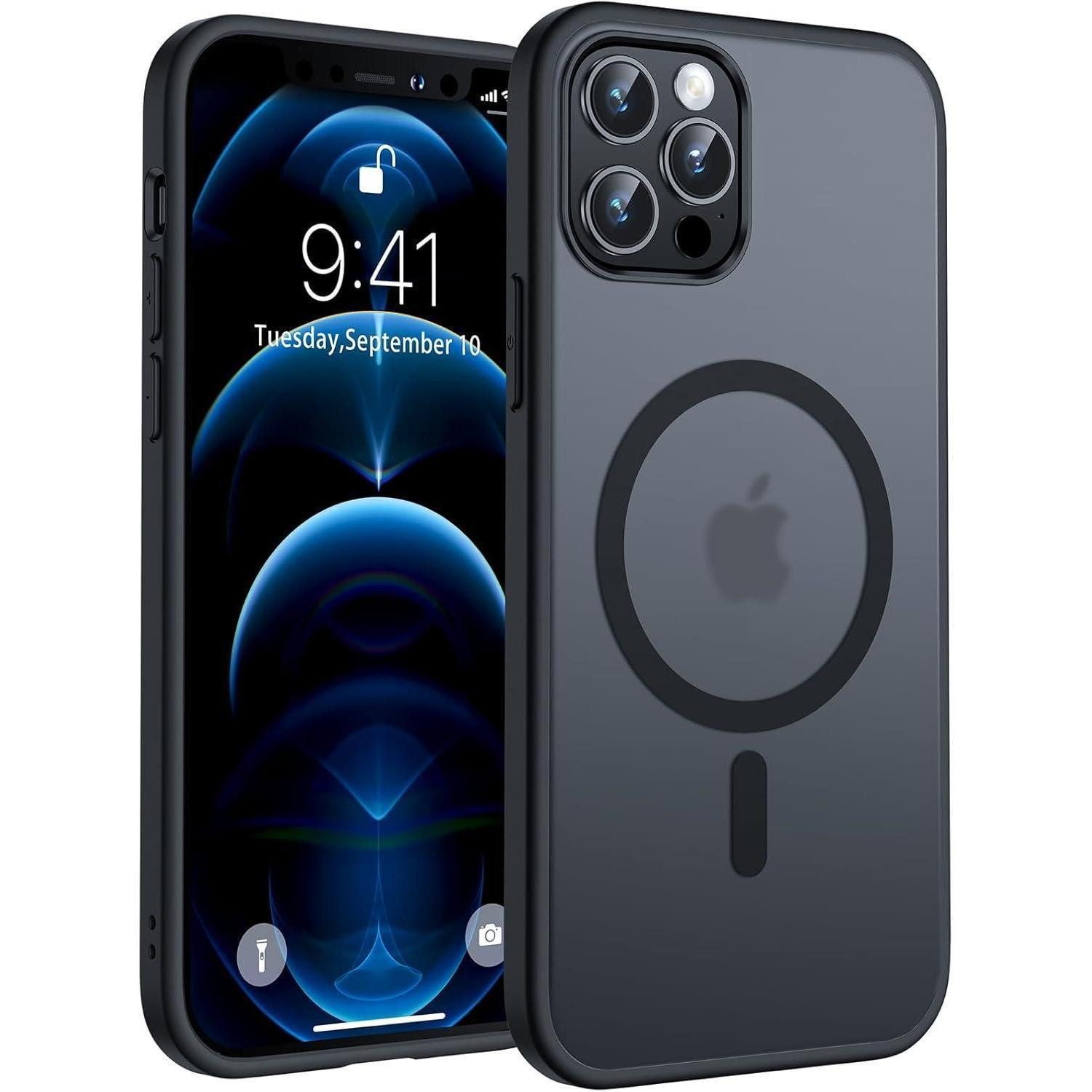 LuxusKollektion Handyhülle iPhone 12 Pro Hülle MagSafe matt transparent schwarz
