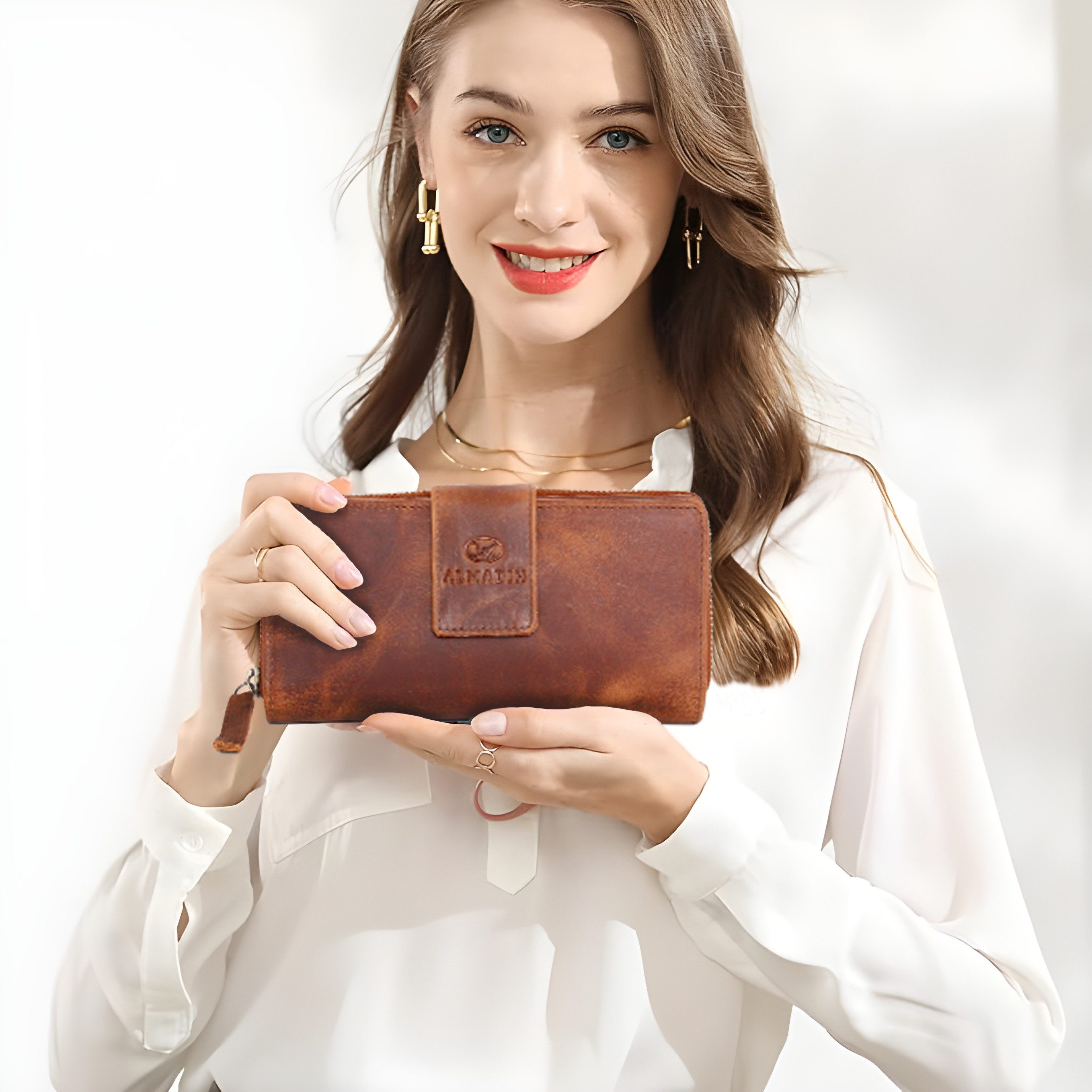 ALMADIH Geldbörse Damen leder mit 26 Kartenfächer Portemonnaie MILA mit Han günstig online kaufen