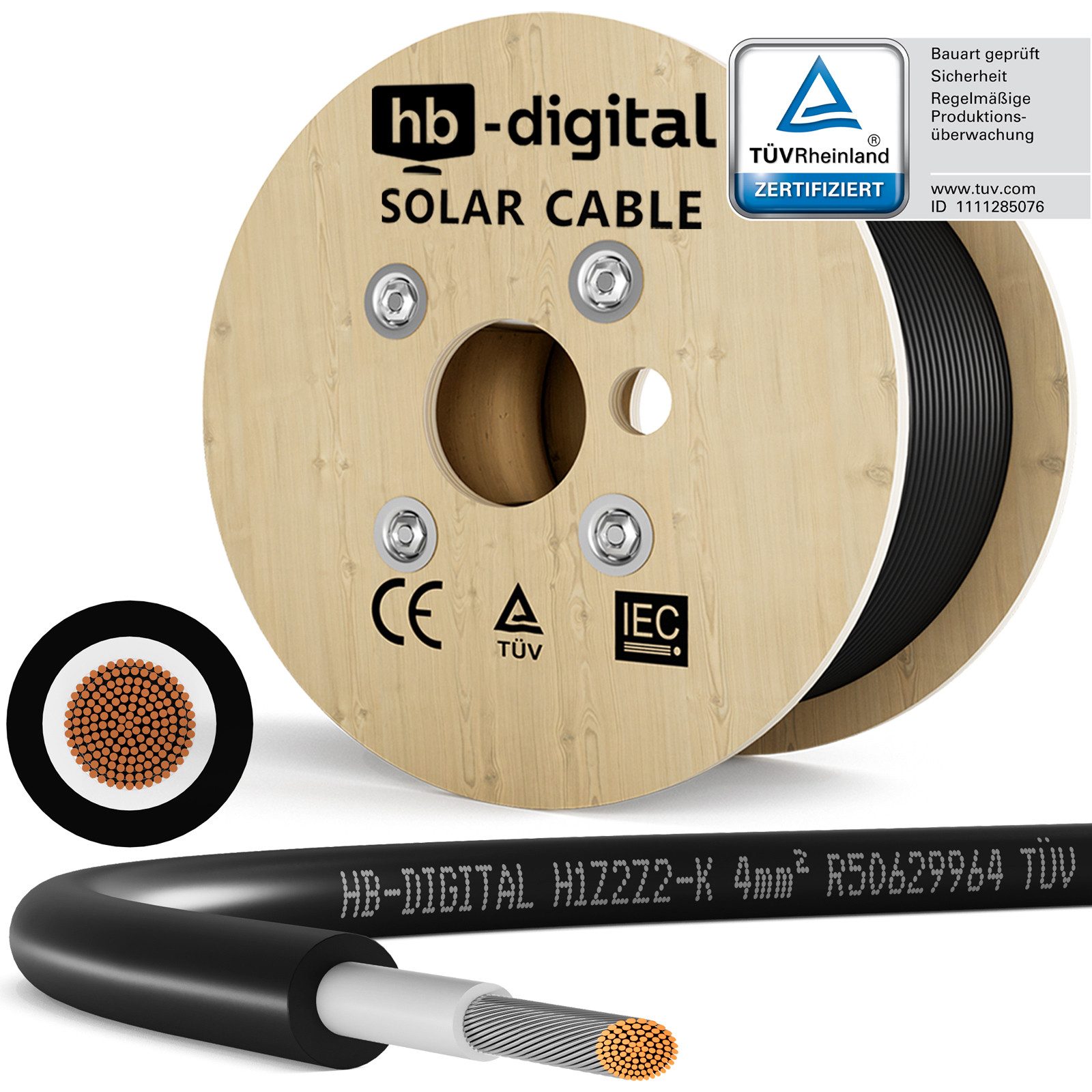 HB-DIGITAL Solarleitung H1Z2Z2-K Solarkabel 4mm2 PV Kabel Photovoltaik Solarkabel, Solarstecker, (50000 cm), TÜV Rheinland zertifizierte PV Kabel