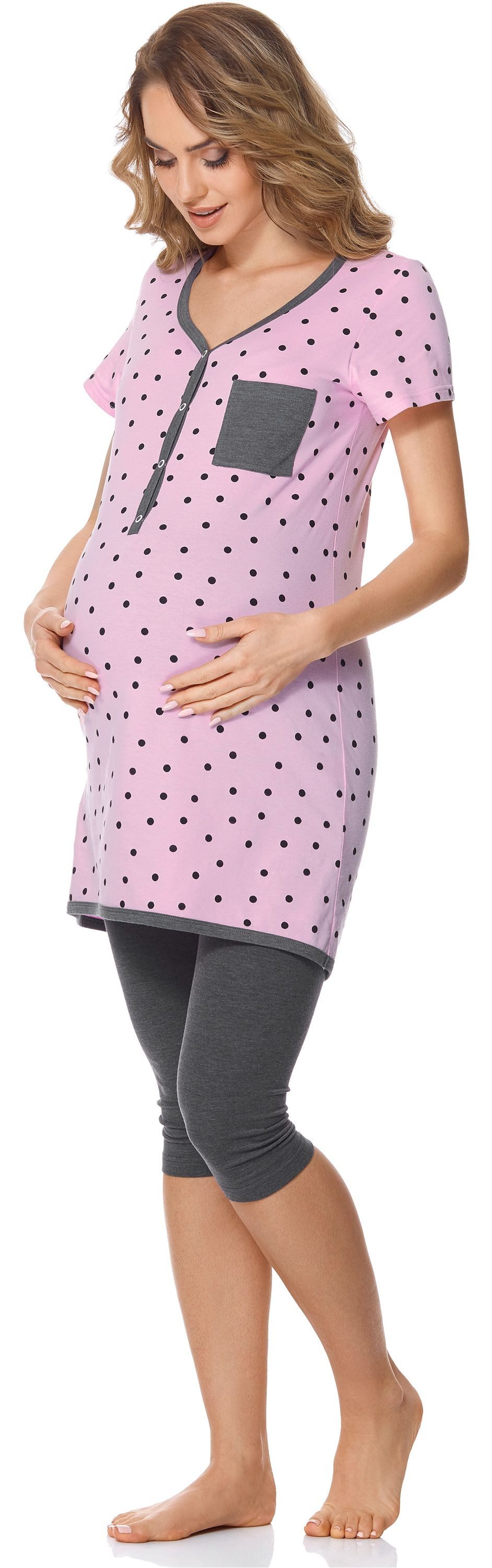 Bellivalini Umstandspyjama Damen Umstands Pyjama mit Stillfunktion BLV50-126 mit Brusttasche